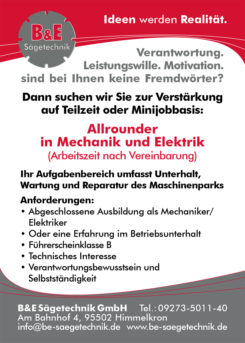 Elektriker/MechanikerAllrounder auf Minijob- oder Teilzeit-Basis