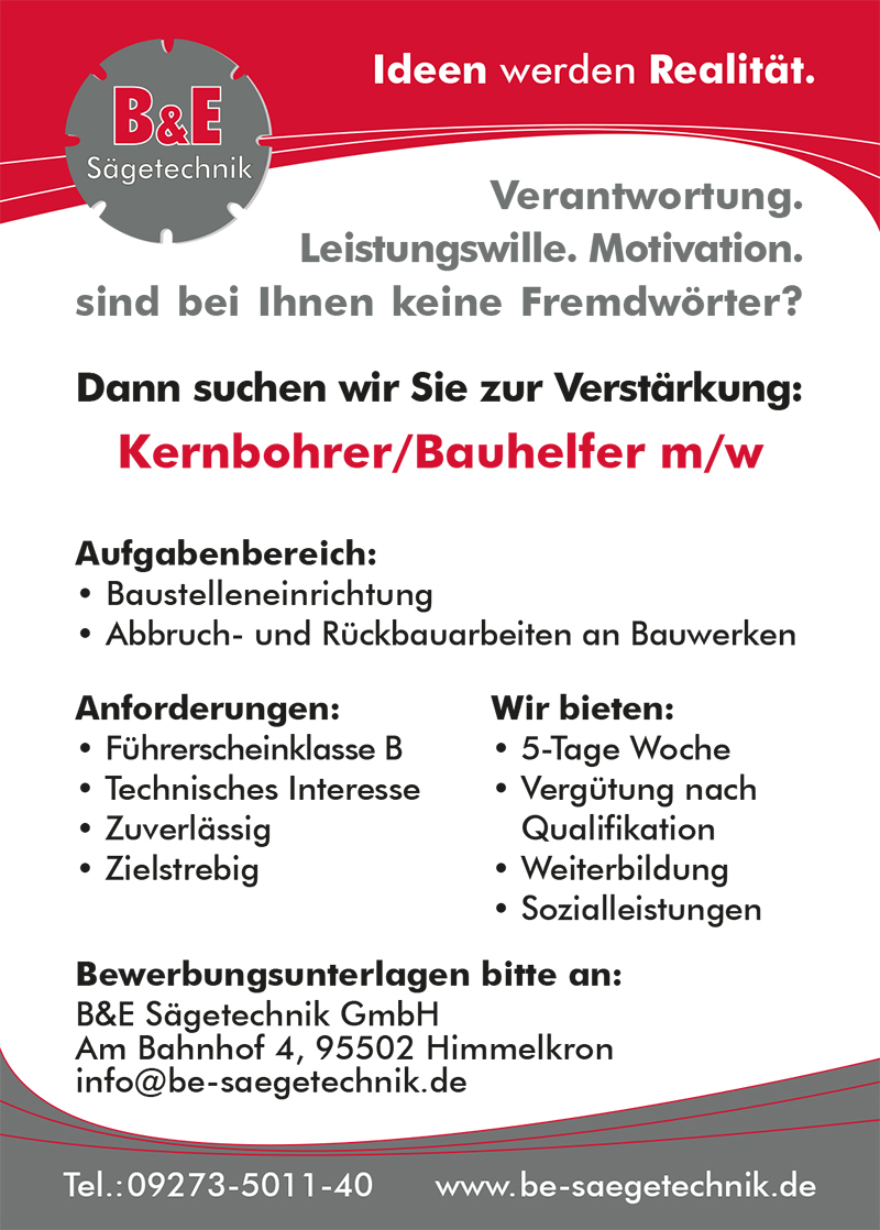 Bauwerksmechaniker / Betontrenntechniker / Kernbohrer in Vollzeit